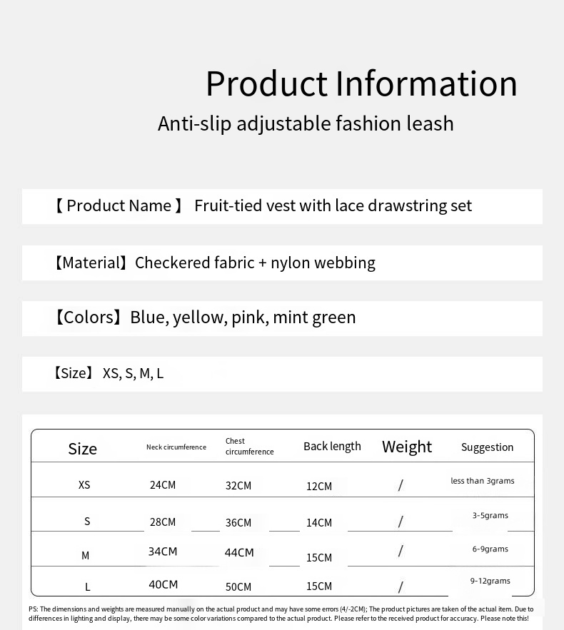 Pink Gingham Dog Harness with Strawberry Detail and Matching Leash